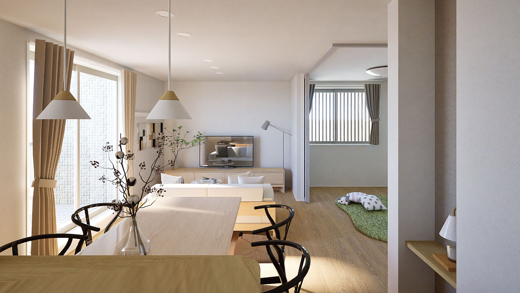 107号室 Living Dining Kitchen 完成予想パース