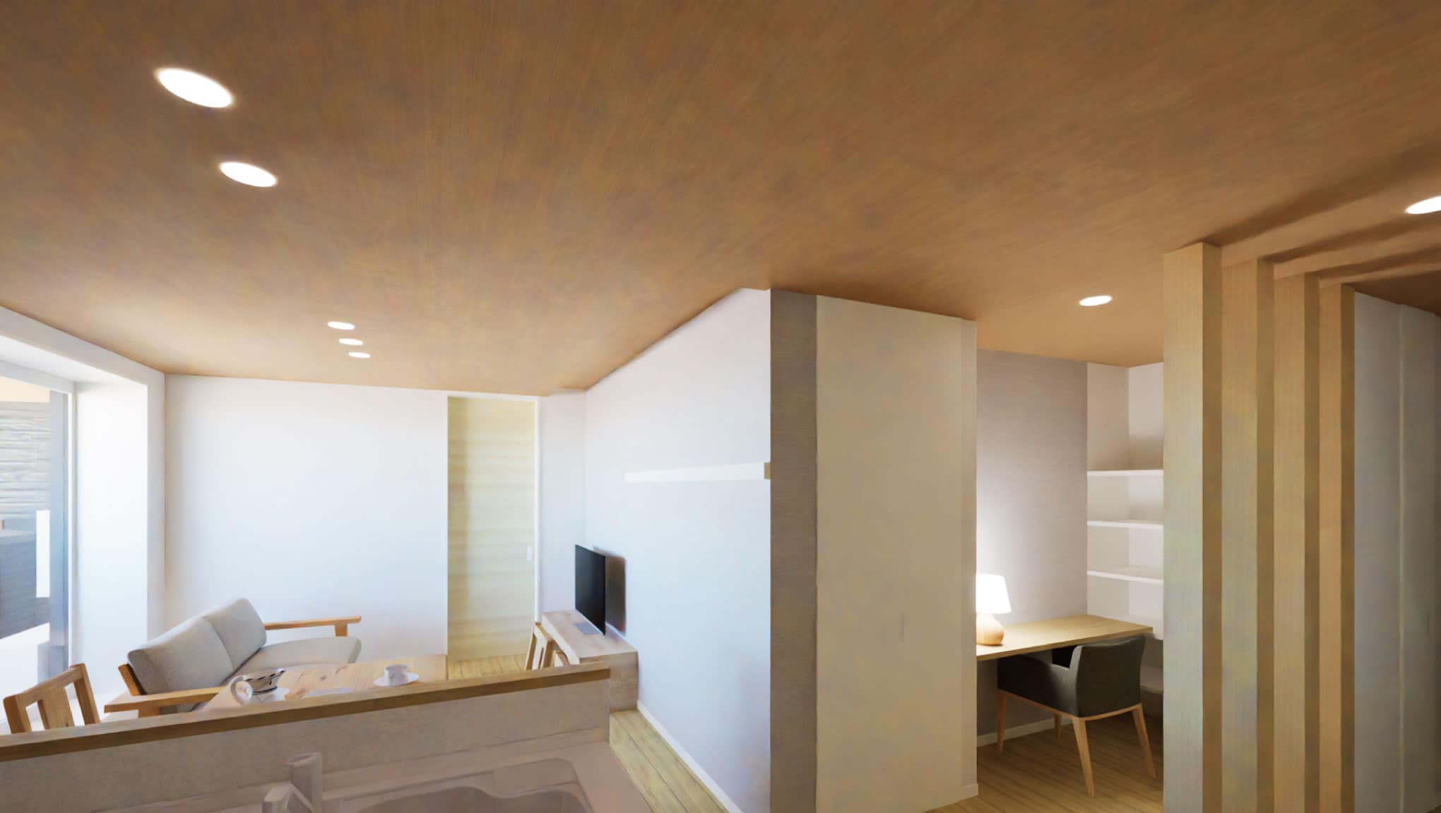 101号室 Living Dining Kitchen 完成予想パース