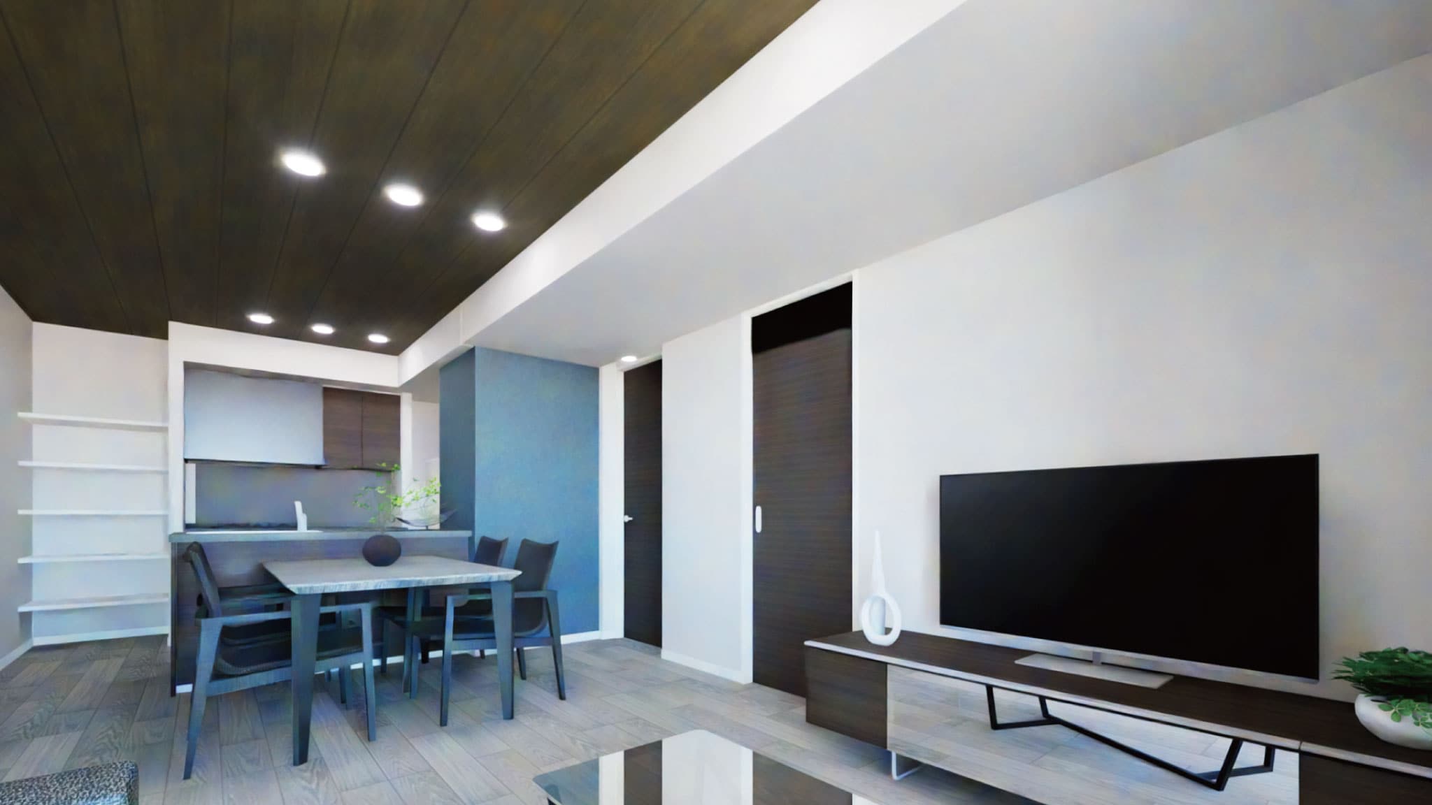 106号室 Living Dining Kitchen 完成予想パース