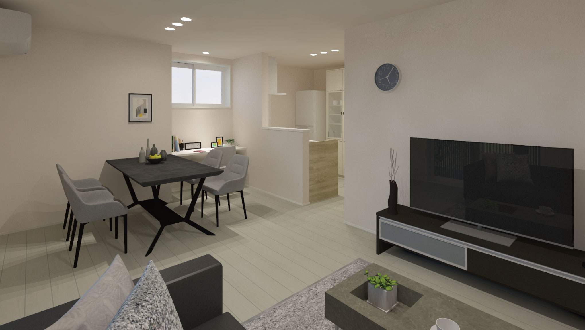 101号室 Living Dining Kitchen 完成予想パース