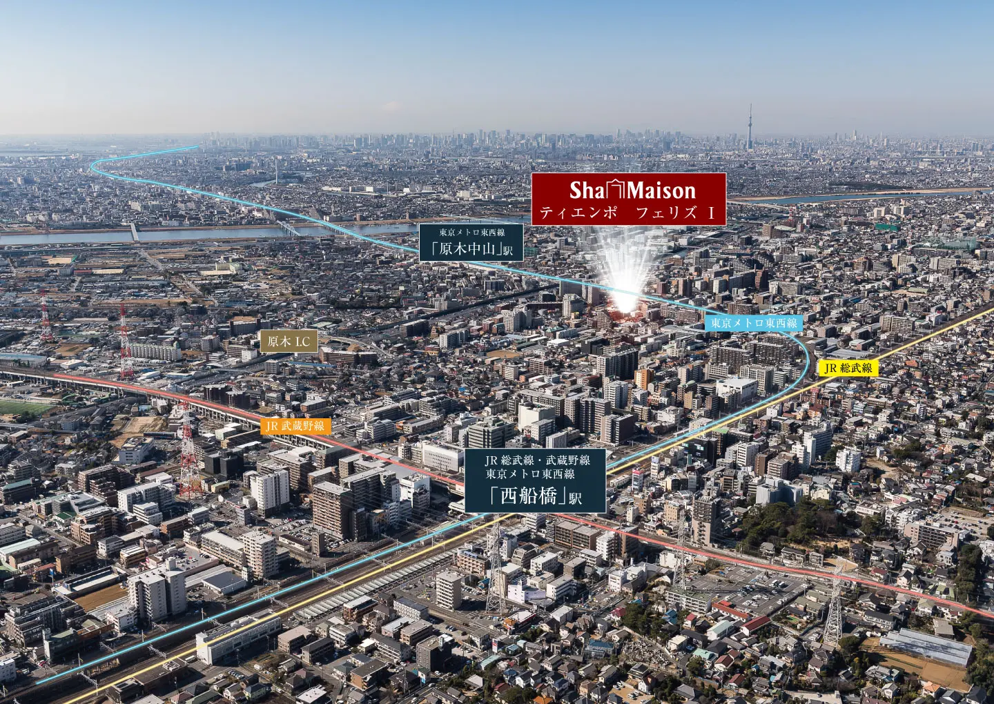 西船橋駅付近の俯瞰写真