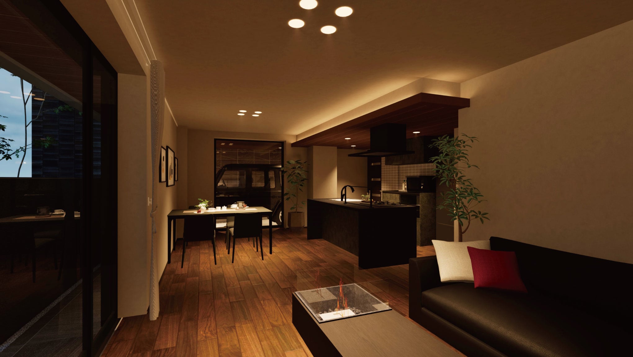 101号室 Living Dining Kitchen 完成予想パース